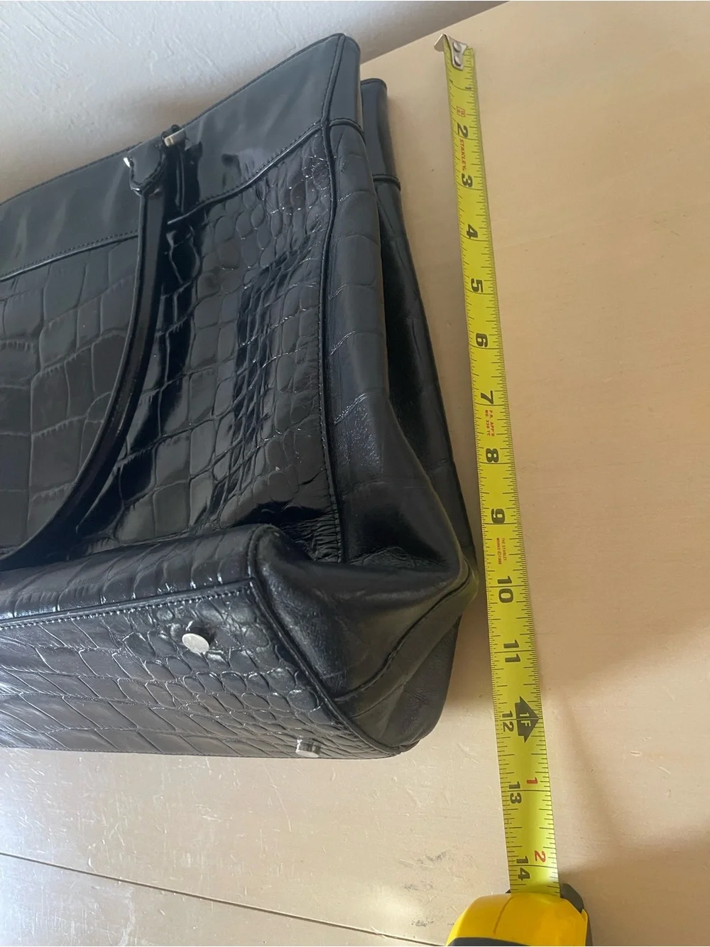 Ann Taylor Factory Black Croc-Embossed Patent leather tote bag